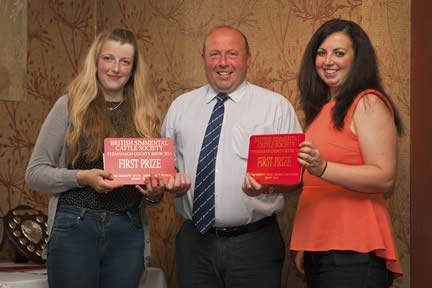 Scotland's Laura Green and Varie Logie were the winners of the under 30yrs team award. They received their prize from society president Iain Green.
