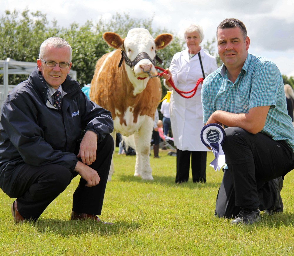 John Henning, head of agricultural relations, Danske Bank, confirms sponsorship of the Simmental Club's Male and Female of the Year Awards, with committee member Keith Nelson. Looking on is committee member Thelma Gorman.