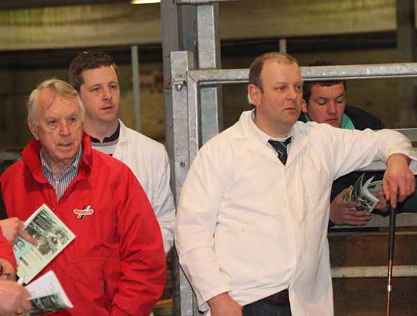 Taking a keen interest in the judging at the NI Simmental Cattle Breeders' Club's Dungannon show and sale are, from left: Tom Bogue, Brookeborough; Neil McIlwaine, Newtownstewart; vice chairman Matthew Cunning, Glarryford; and William Ferguson, Stewartstown.