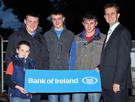William Thompson, Bank of Ireland, congratulates the Under 21 stockjudging winners from left, Joel Nelson, Rosslea; Craig Cowan, Fivemiletown; Kyle Hayes, Upper Ballinderry; and James Carson, Cookstown. Missing from picture are Zara Stubbs, Irvinestown, and Andrew Clarke, Killyleagh.
