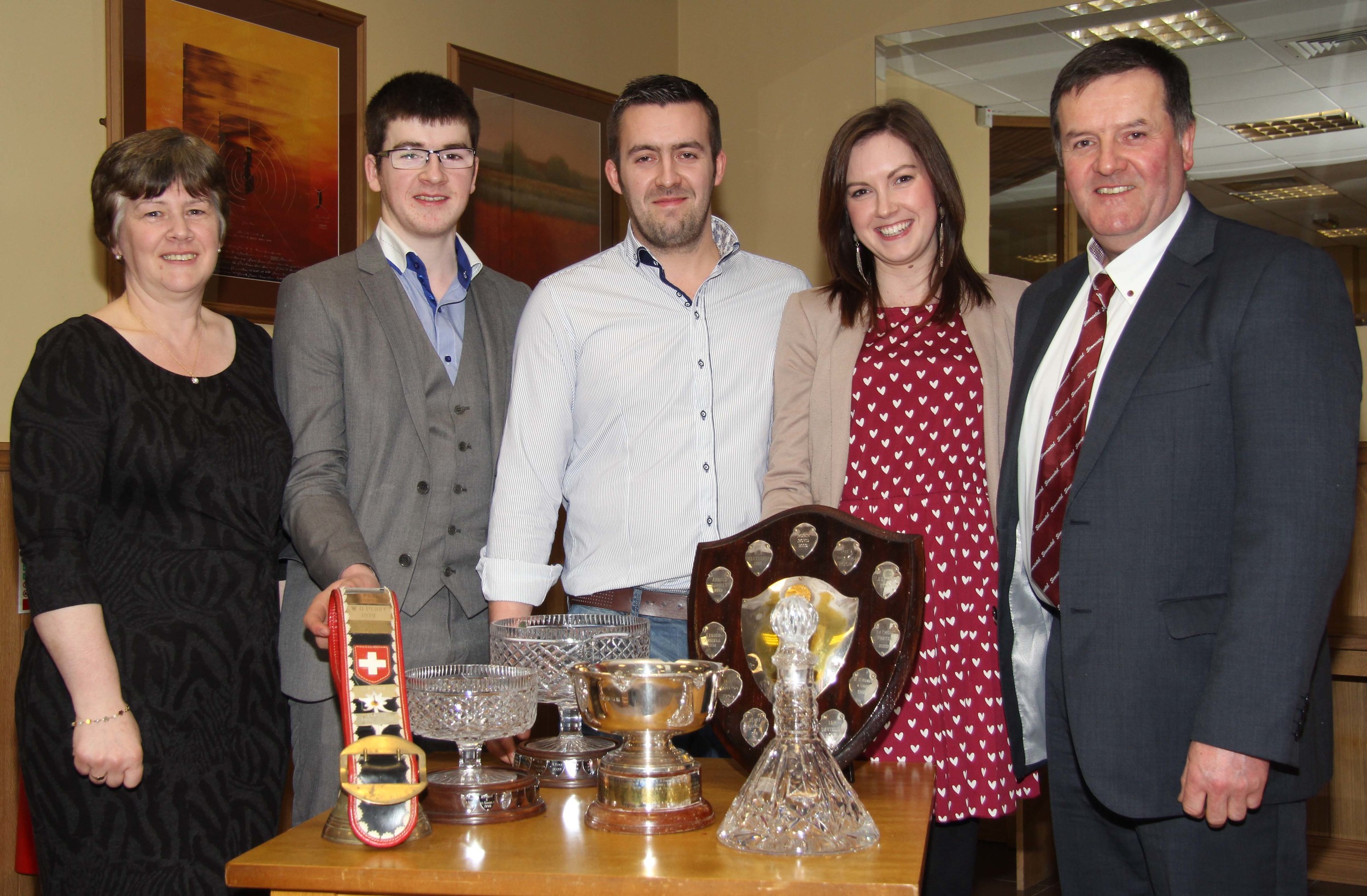 The Boyd family, Slievenagh Herd, Portglenone, Robin, Darla, Christopher, Jamie, and Adele McKeown, collected an array of trophies at the NI Simmental Cattle Breeders' Club's annual dinner, Dungannon. 