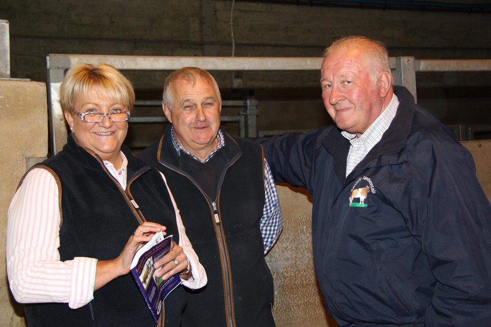 David Hazelton, right, Dungannon, chats to English Simmental breeders Jimmy and Vikki Wood