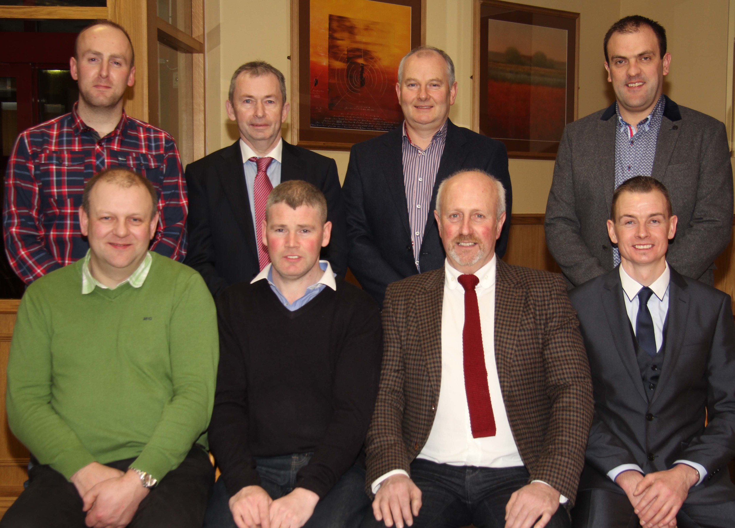 Vice-chairman Matthew Cunning, front left, and chairman Richard Rodgers, right, are pictured with guests at the NI Simmental Cattle Breeders' Club annual dinner, Dungannon. They include: Eamon McCloskey, Woodcraft Kitchens; Nigel Glasgow, Millburn Concrete; Neill Acheson, Animax; Andrew Tecey, Danske Bank; Francis Connon, Connon General Merchants; and Ian Cummins, Irwin Feeds.